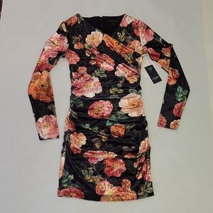 NWT GUESS Women's Tess Velvet Floral-Print Bodycon Dress Size XS